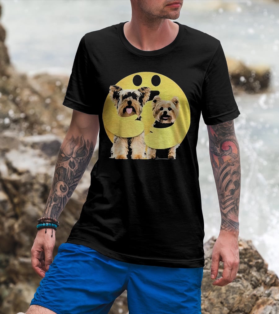 Iconic Hugging Emoji With Yorkie Dogs T-Shirt
