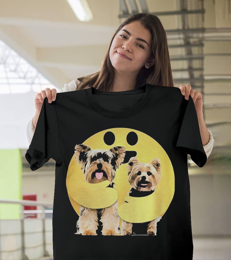 Iconic Hugging Emoji With Yorkie Dogs T-Shirt