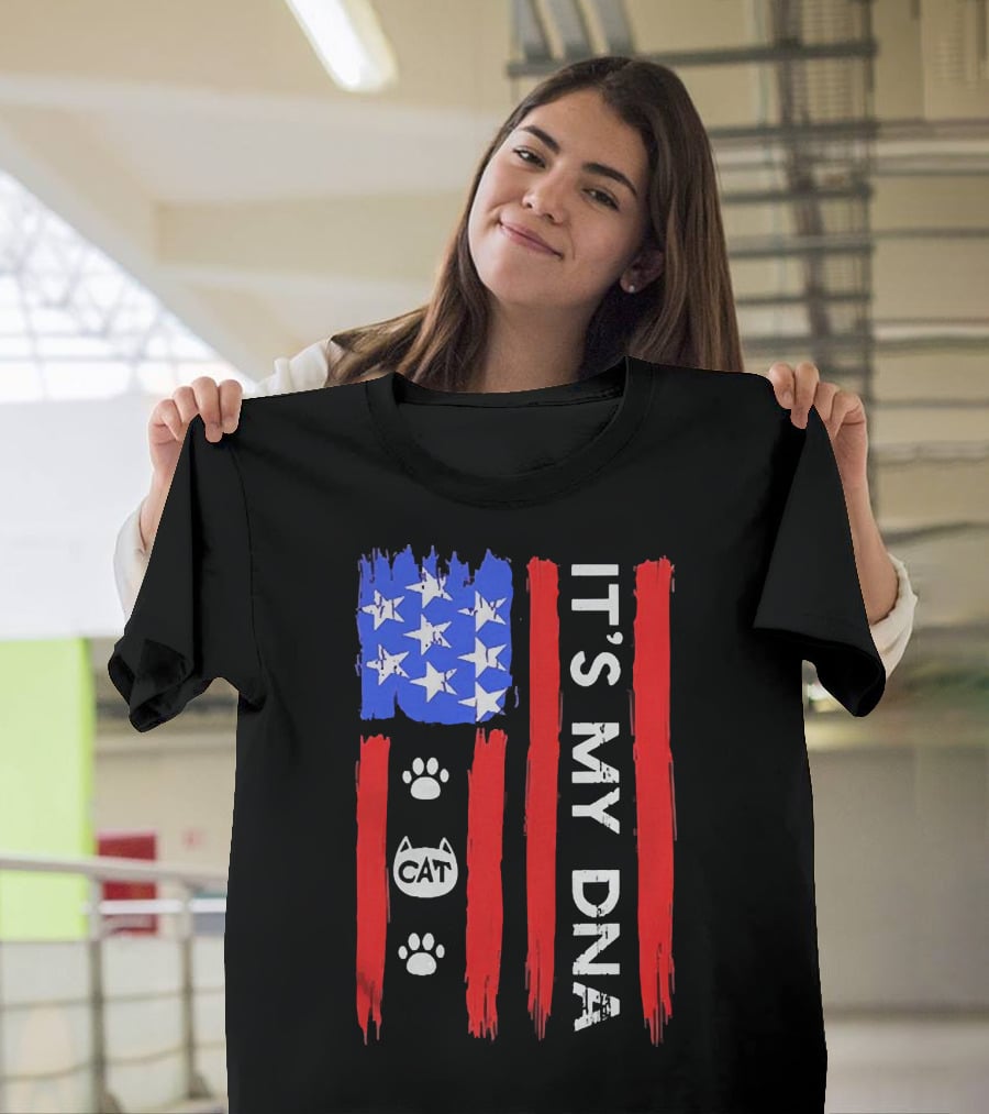 Independence Day It's My DNA Cat Paw American Flag T-Shirt