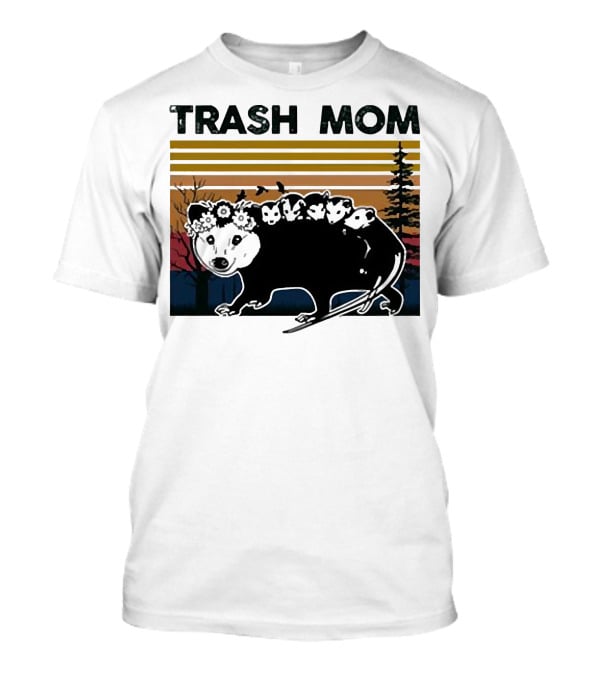 Trash Mom Raccoon Retro Forest Sunset T-Shirt