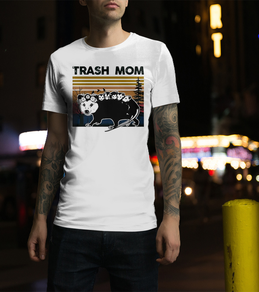 Trash Mom Raccoon Retro Forest Sunset T-Shirt