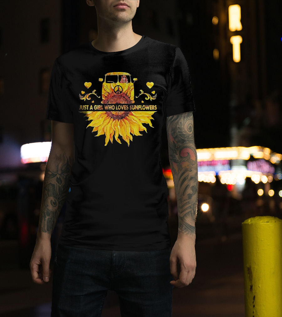 Just A Girl Who Loves Sunflowers Hippie Peace Car T-Shirt
