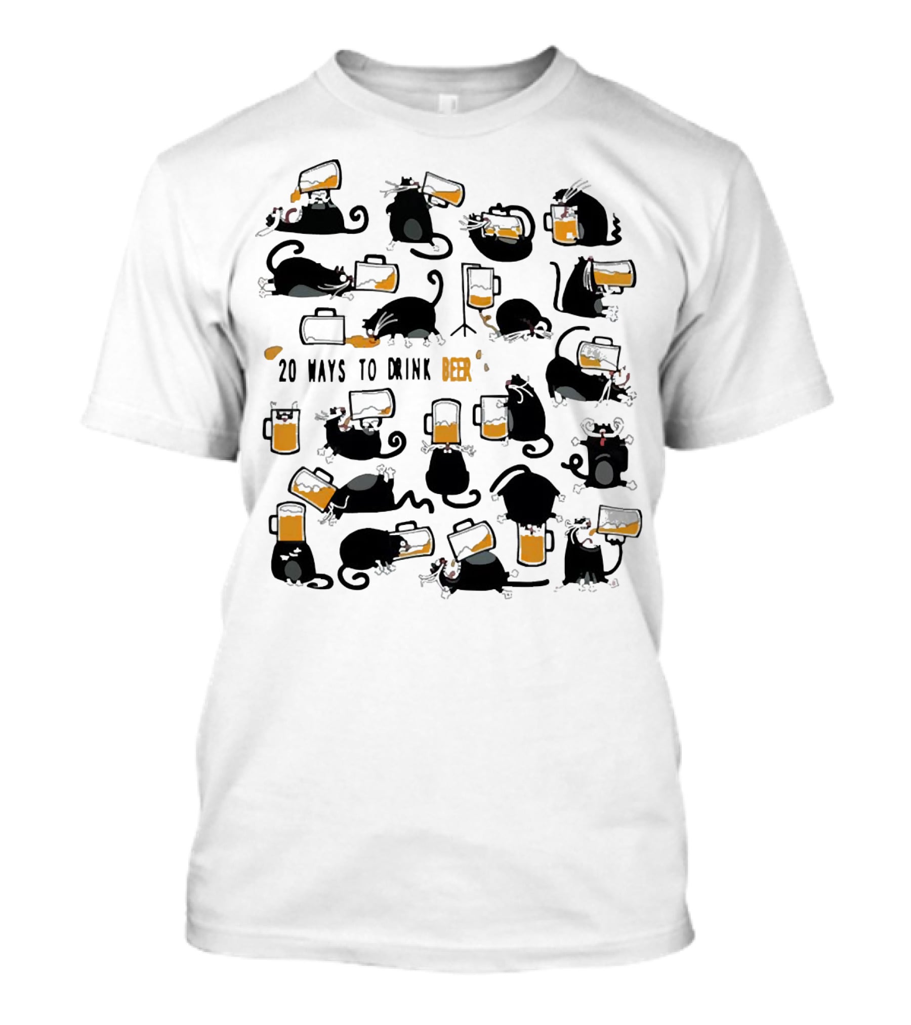 Black Cats Drinking Beer In 20 Different Ways T-Shirt
