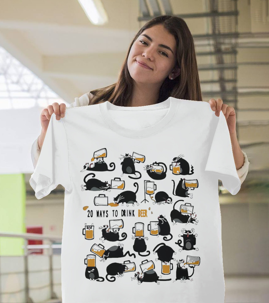 Black Cats Drinking Beer In 20 Different Ways T-Shirt