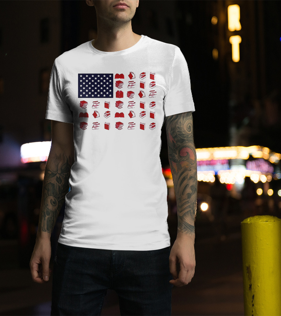 American Flag Made Of Books Veteran Independence Day T-Shirt