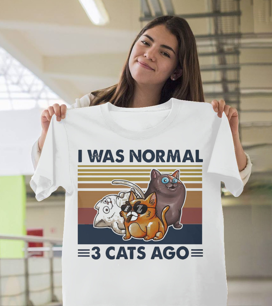 I Was Normal 3 Cats Ago Retro Style Black Version T-Shirt