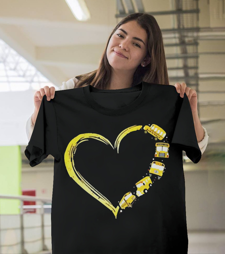 Heart-Shaped Yellow School Bus Journey Love Back To School T-Shirt