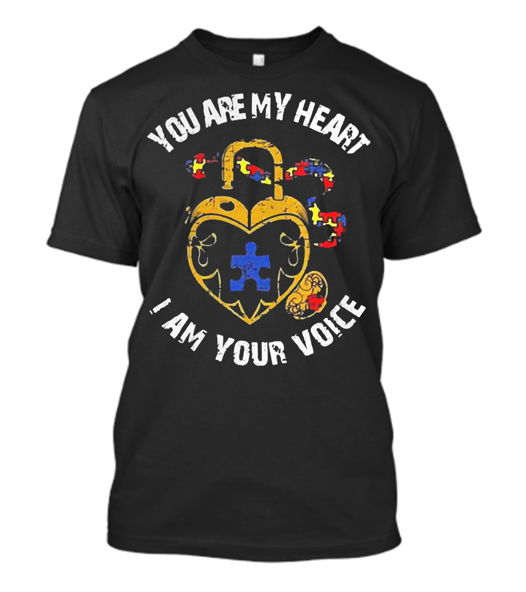 Autism Awareness Heart Lock With Puzzle Piece Connection: You Are My Heart I Am Your Voice T-Shirt