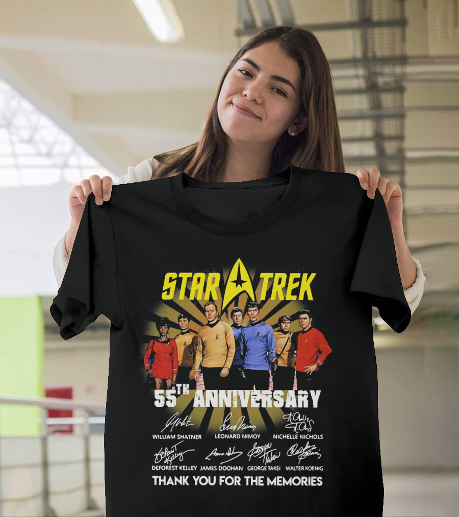 Star Trek 55th Anniversary Thank You For The Memories William Shatner Leonard Nimoy Nichelle Nichols Signatures T-Shirt