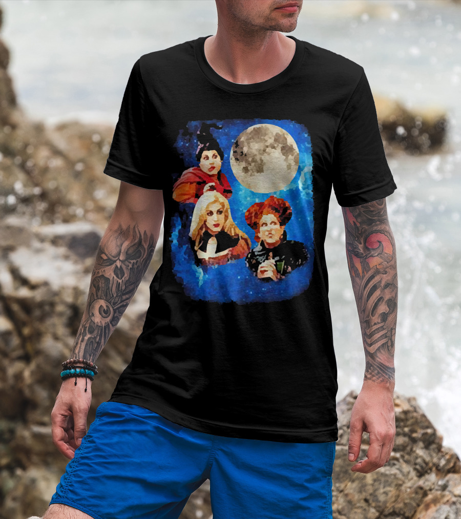 Three Hocus Pocus Moon Sanderson Sisters Night Sky T-Shirt