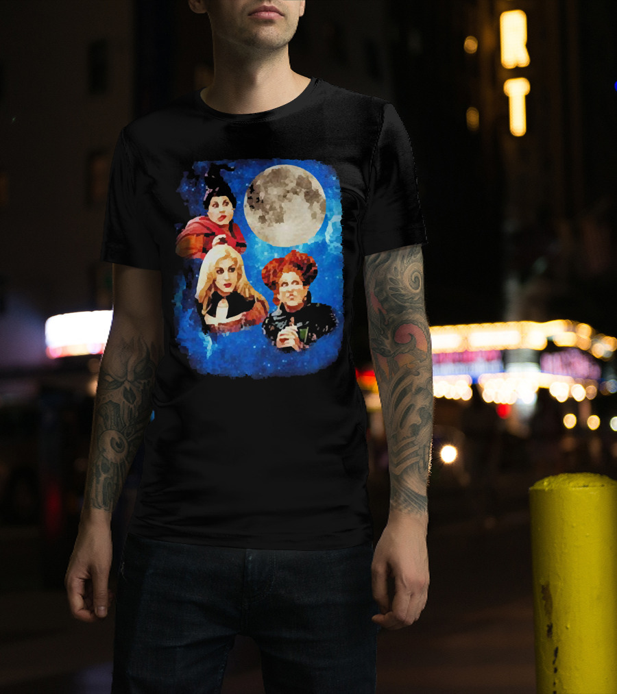 Three Hocus Pocus Moon Sanderson Sisters Night Sky T-Shirt