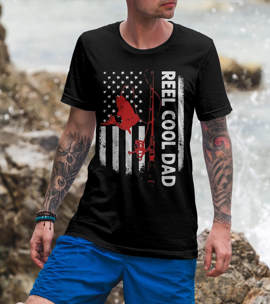 Reel Cool Dad American Flag Fishing Veteran T-Shirt