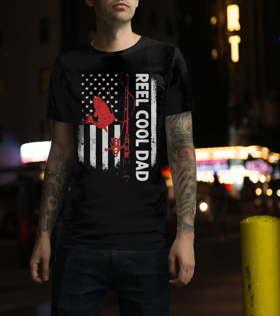 Reel Cool Dad American Flag Fishing Veteran T-Shirt