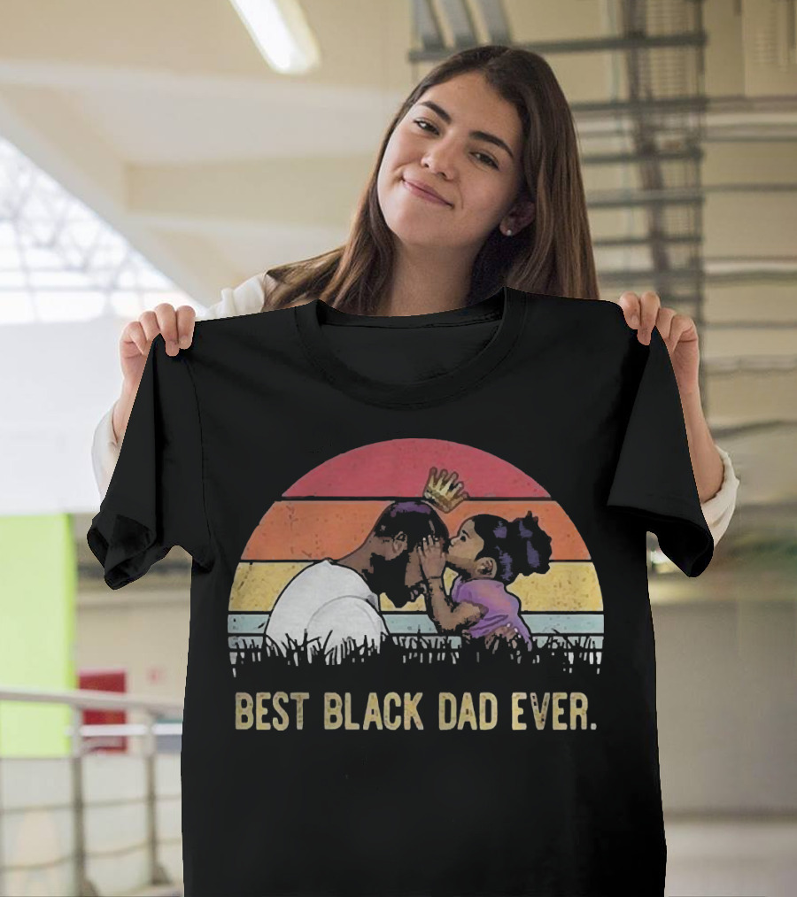 Best Black Dad Ever Vintage Sunset Father And Daughter T-Shirt