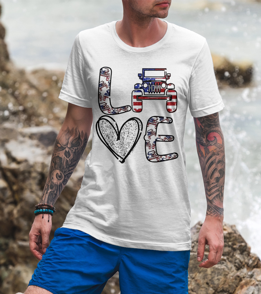 Love Jeep American Flag Enthusiast T-Shirt