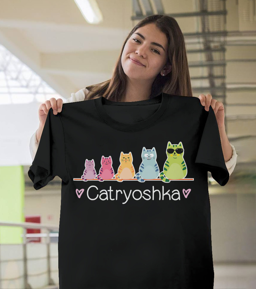 Catryoshka Cute Cats Matryoshka Russian Nesting Doll Colorful Kitty Lineup T-Shirt