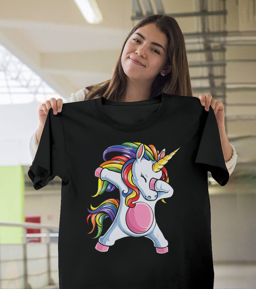 Dabbing Unicorn Rainbow Girls Kids Women T-Shirt