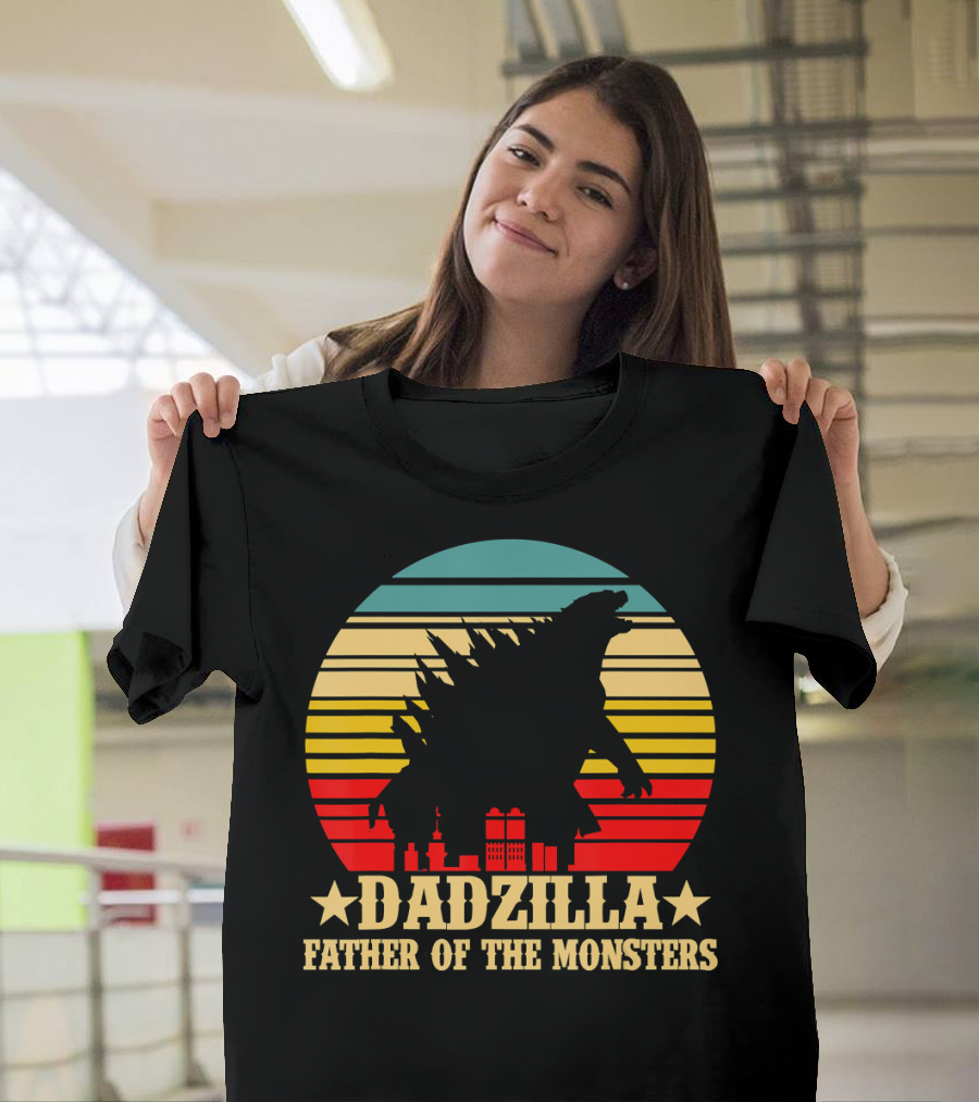 Dadzilla Father Of The Monsters Dinosaur Retro Sunset Monster T-Shirt
