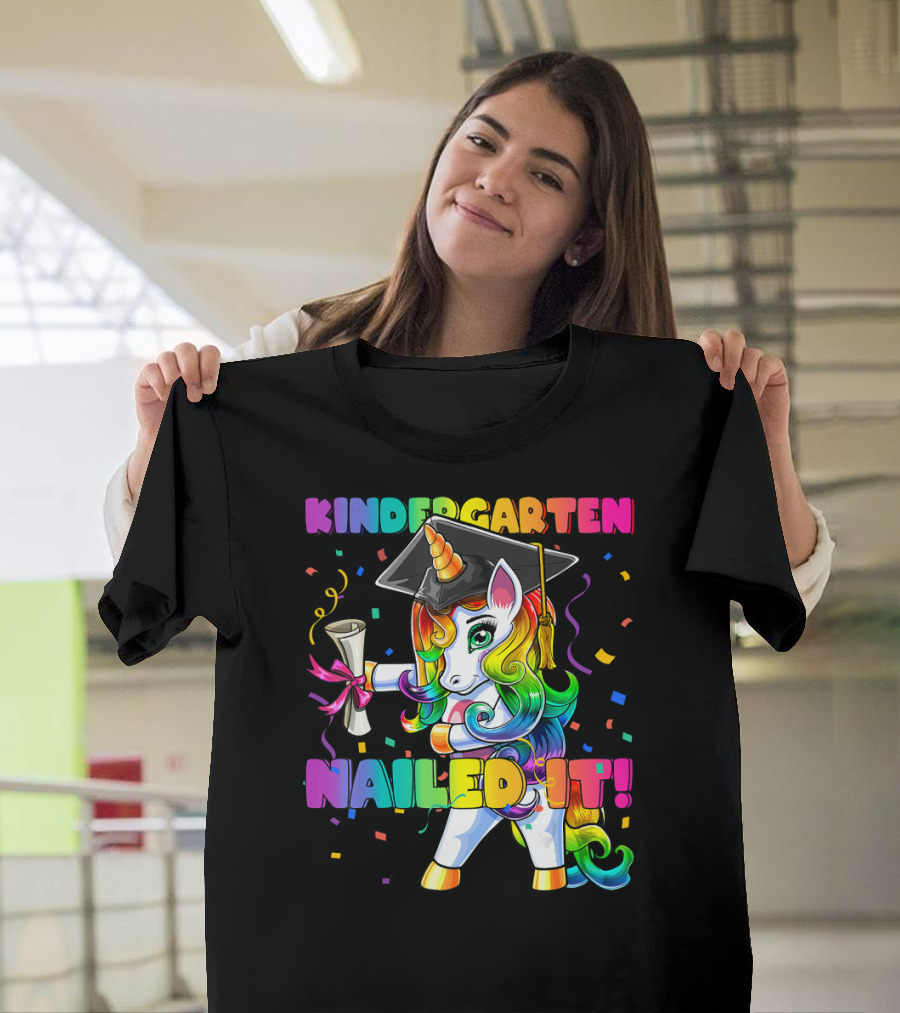 Kindergarten Nailed It Flossing Unicorn Graduation Cap T-Shirt