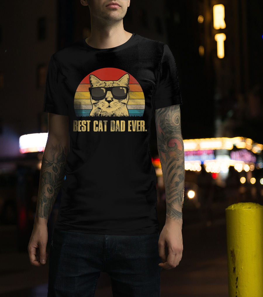 Best Cat Dad Ever Funny Cat Dad Father Retro Sunglasses T-Shirt