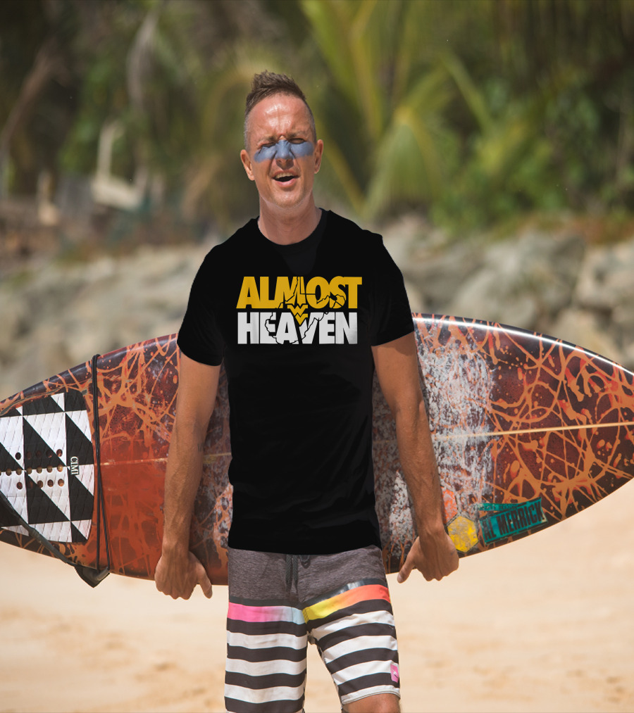 Almost Heaven West Virginia Bold Text With State Silhouette And Mountain Elements T-Shirt