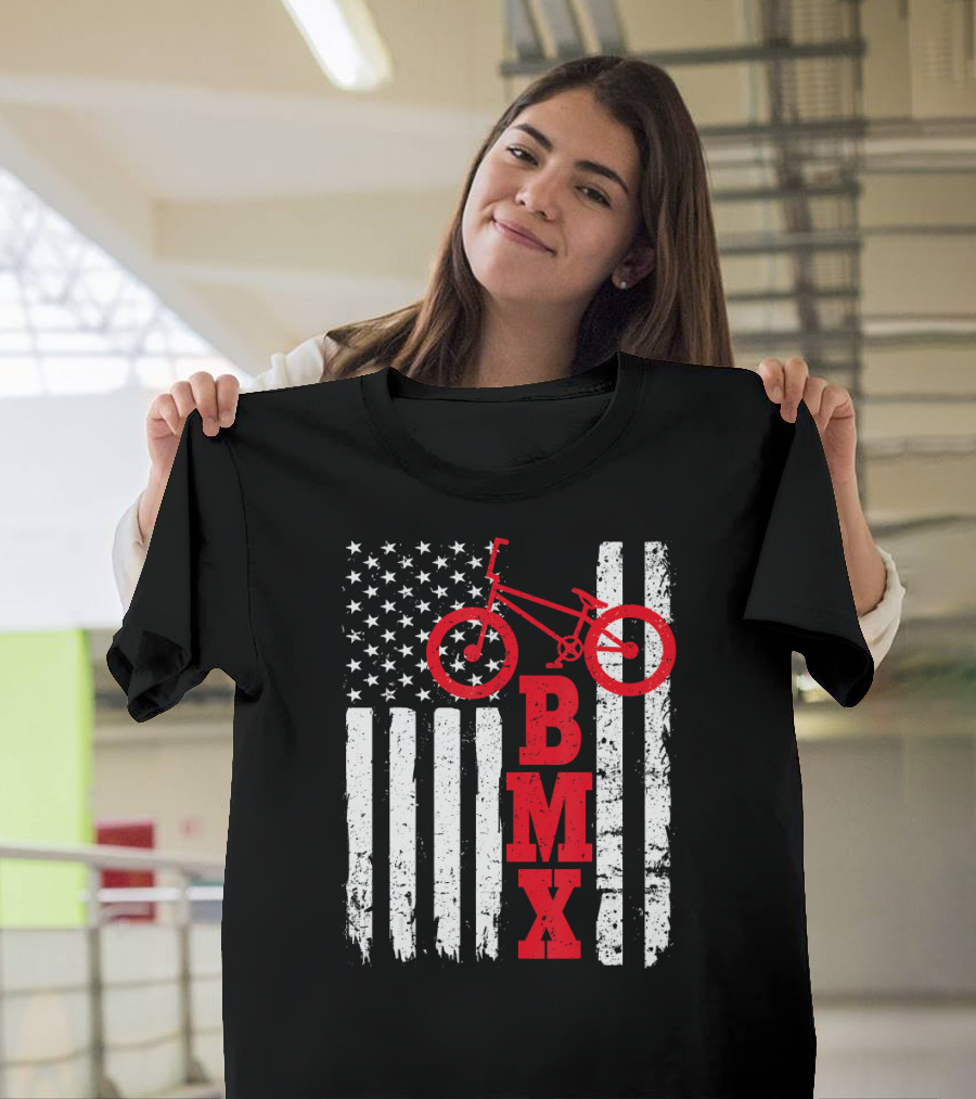 BMX Bike with American Flag USA Sport Fan Biking T-Shirt