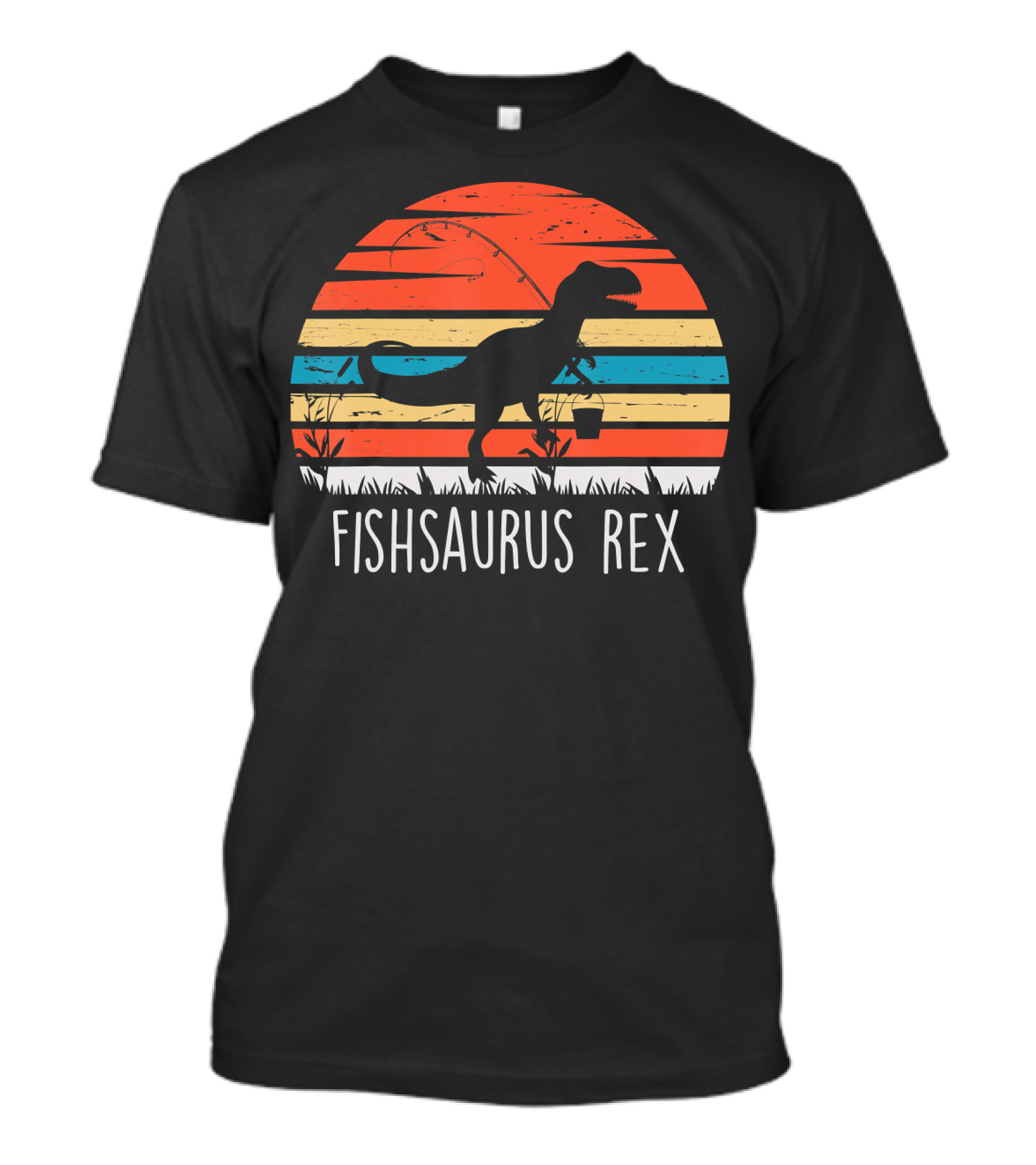 Fishsaurus Rex Dinosaur Vintage Fishing Sunset T-Shirt