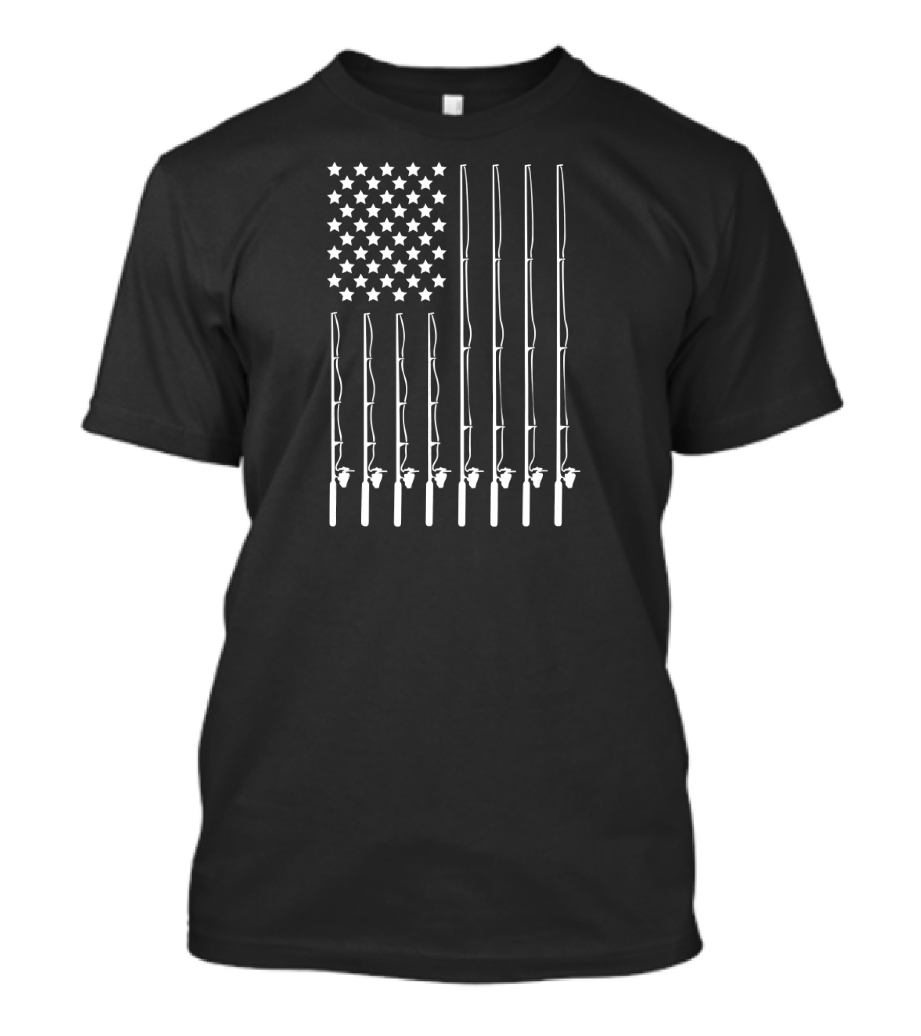 Fishing Pole Stars And Stripes American Flag Patriotic Outdoorsman T-Shirt