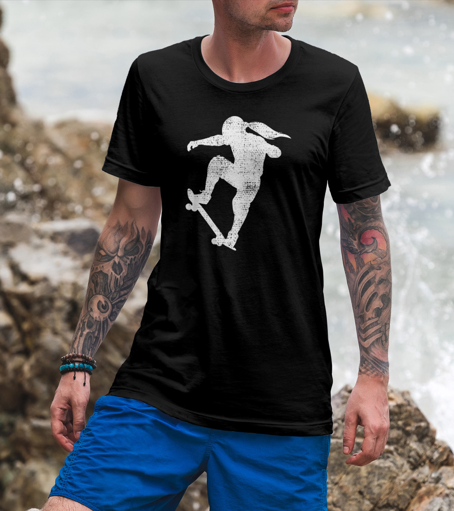 Skater Girl Skateboard Skateboarder Silhouette Riding Skateboard T-Shirt