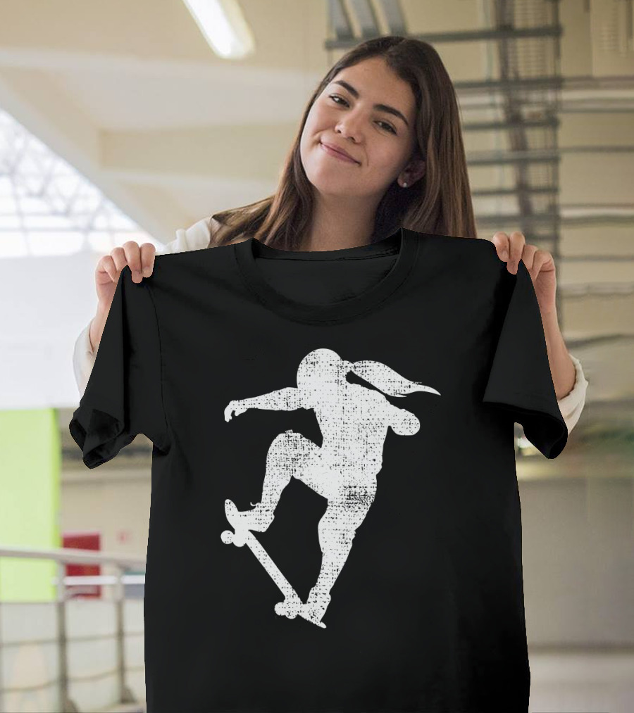 Skater Girl Skateboard Skateboarder Silhouette Riding Skateboard T-Shirt