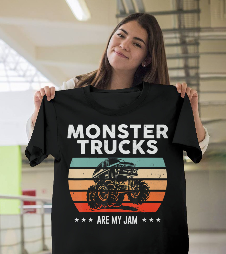 Monster Trucks Are My Jam Retro Sunset Vintage Cool Engines T-Shirt