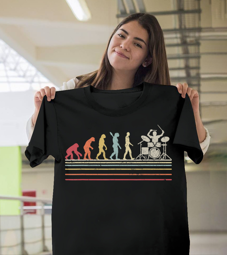 Funny Drummer Retro Vintage Evolution Of Man T-Shirt