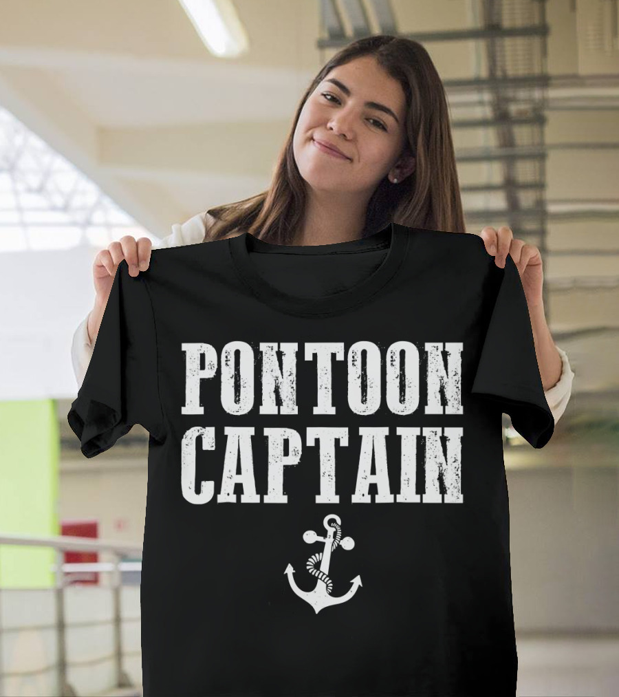 Pontoon Captain Anchor Logo Funny Boating T-Shirt