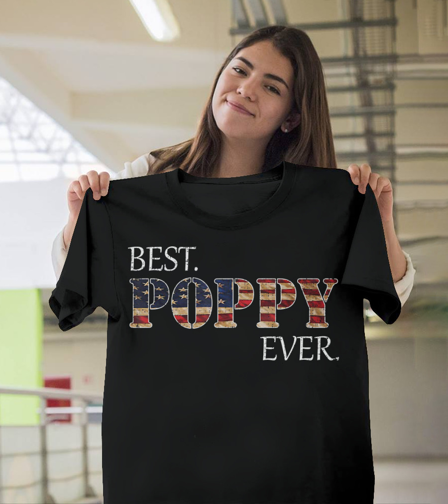 Best Poppy Ever American Flag Vintage Patriotic T-Shirt