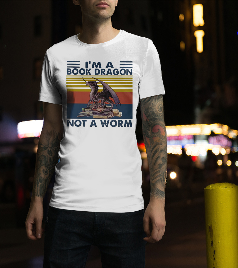 I'm A Book Dragon Not A Worm Fantasy Creature On Stack Of Books T-Shirt