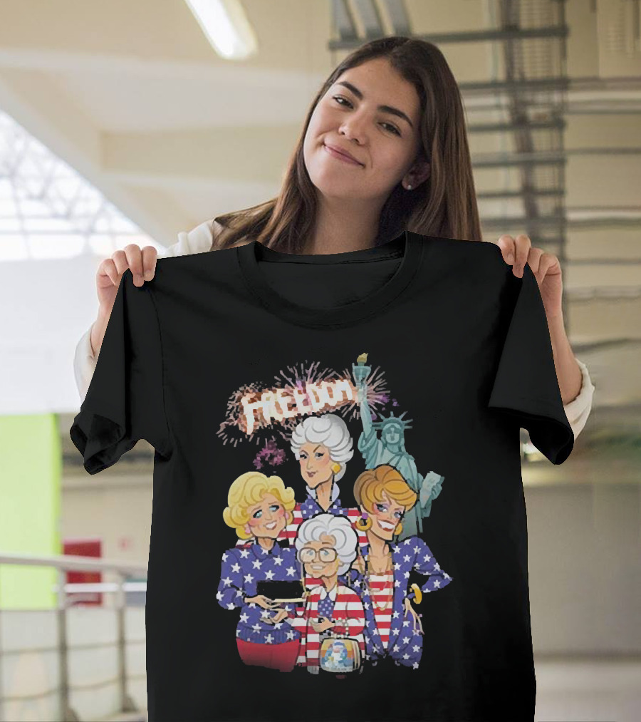 America Flag Golden Girls Freedom with Statue of Liberty Fireworks T-Shirt