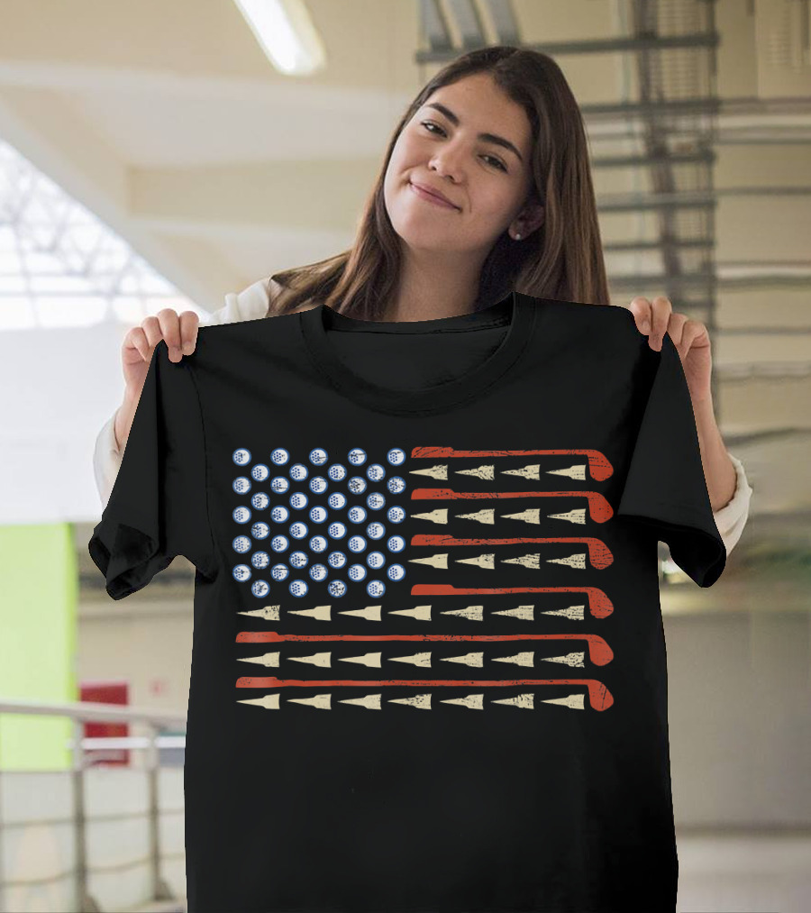 American Flag Golf Balls And Clubs Sports Humor T-Shirt