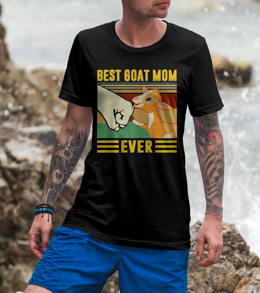 Best Goat Mom Ever Fist Bump With Adorable Cartoon Kid T-Shirt