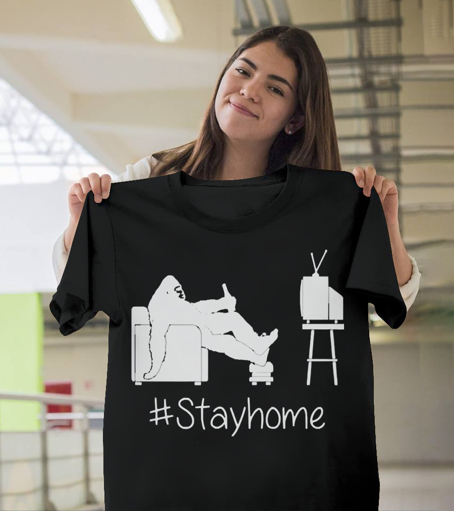 Bigfoot Relaxing Watching TV #Stayhome T-Shirt