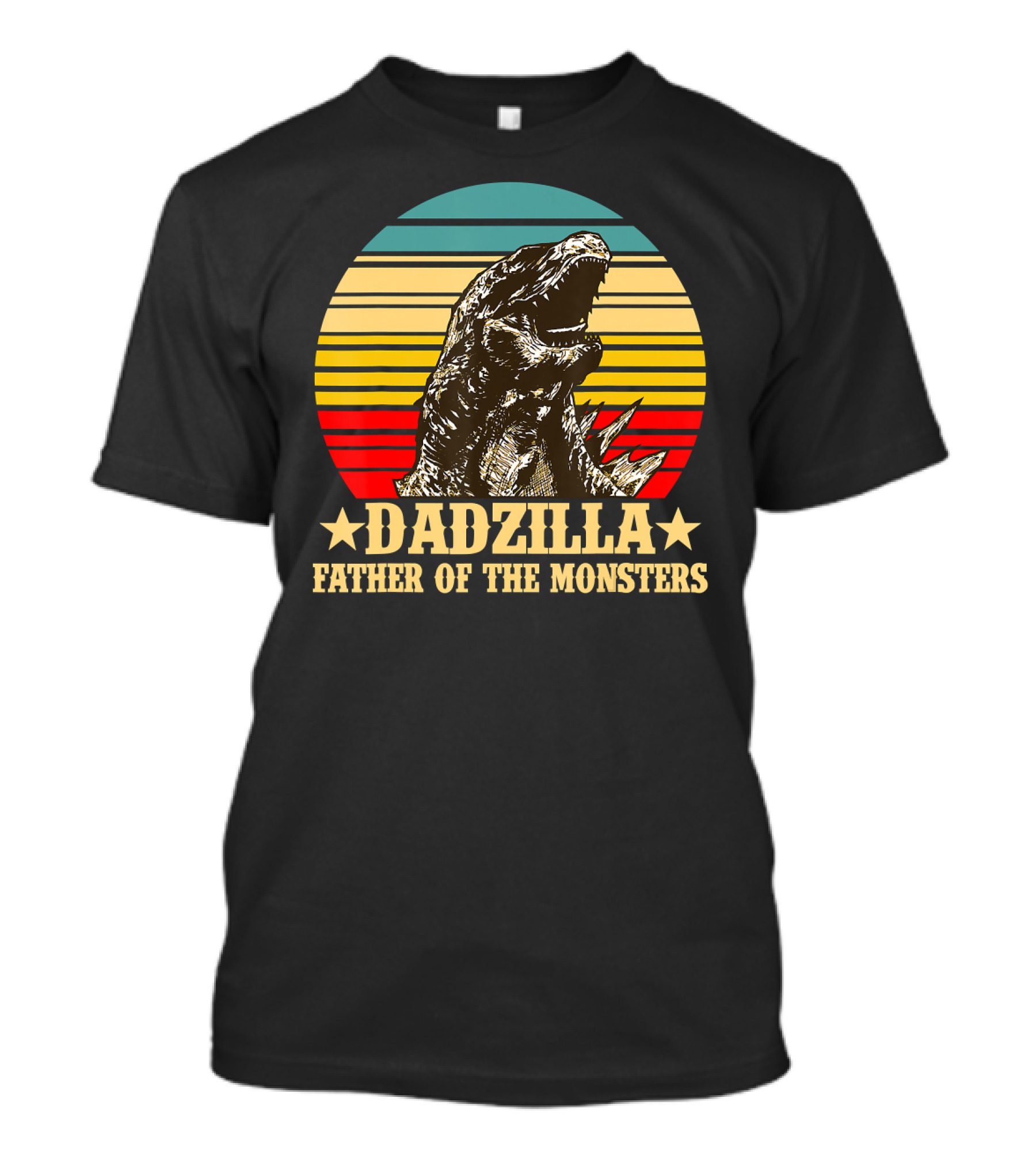 Dadzilla Father Of The Monsters Dinosaur Retro Sunset Stripe T-Shirt