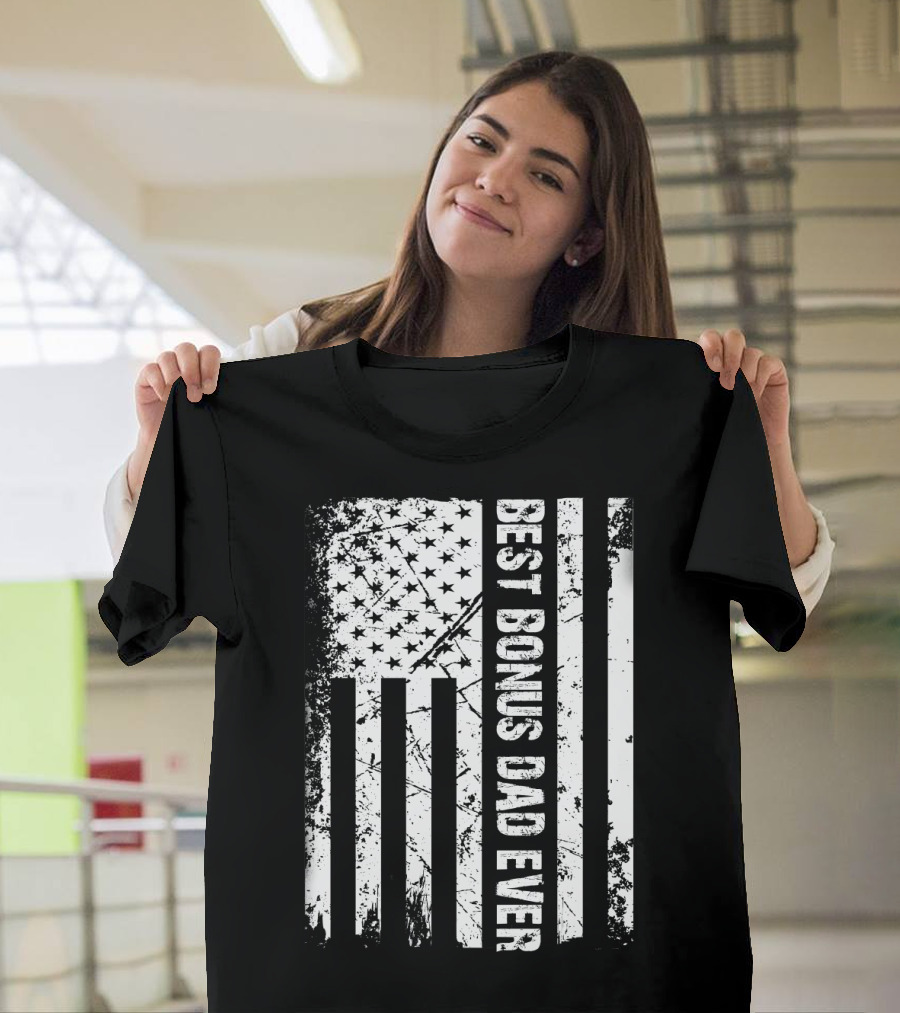 Best Bonus Dad Ever American Flag Mens Patriotic T-Shirt