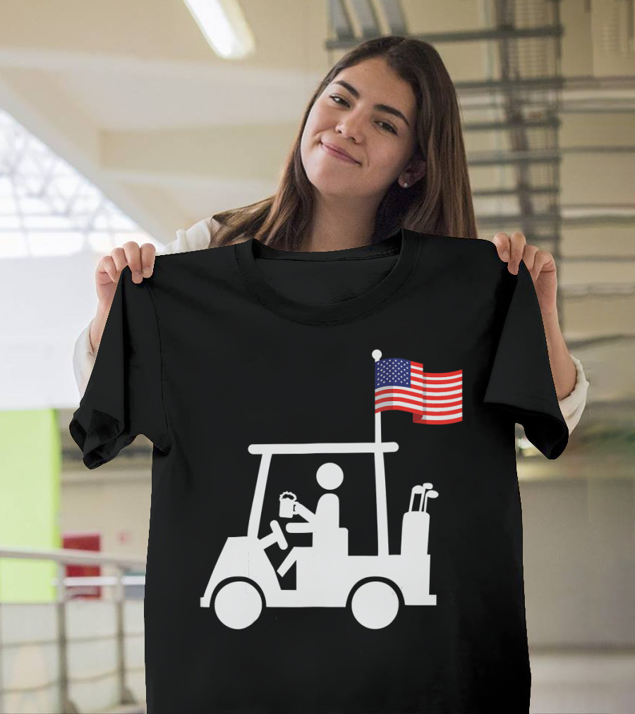 USA Strong Patriotic Golf Cart With American Flag Golf Wear T-Shirt
