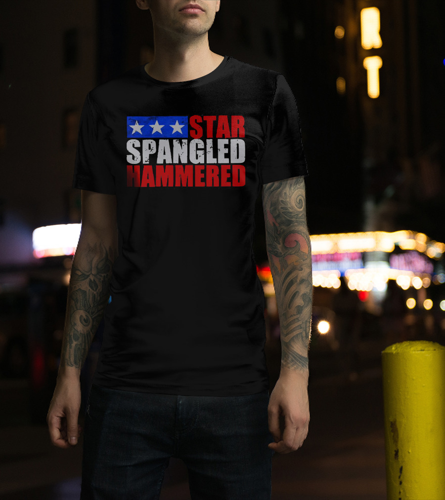 Star Spangled Hammered USA Patriotic Festival Party Wear T-Shirt