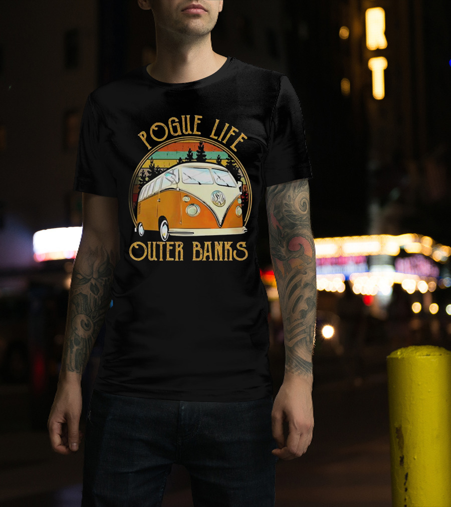Pogue Life Outer Banks Volkswagen Vintage Van Retro Sunset T-Shirt