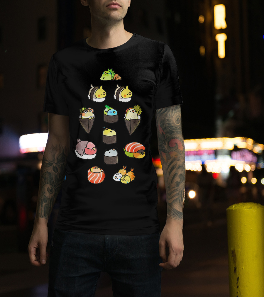 Bird Sushi Roll Parody Cute Cartoon Birds Nigiri Maki Temaki T-Shirt