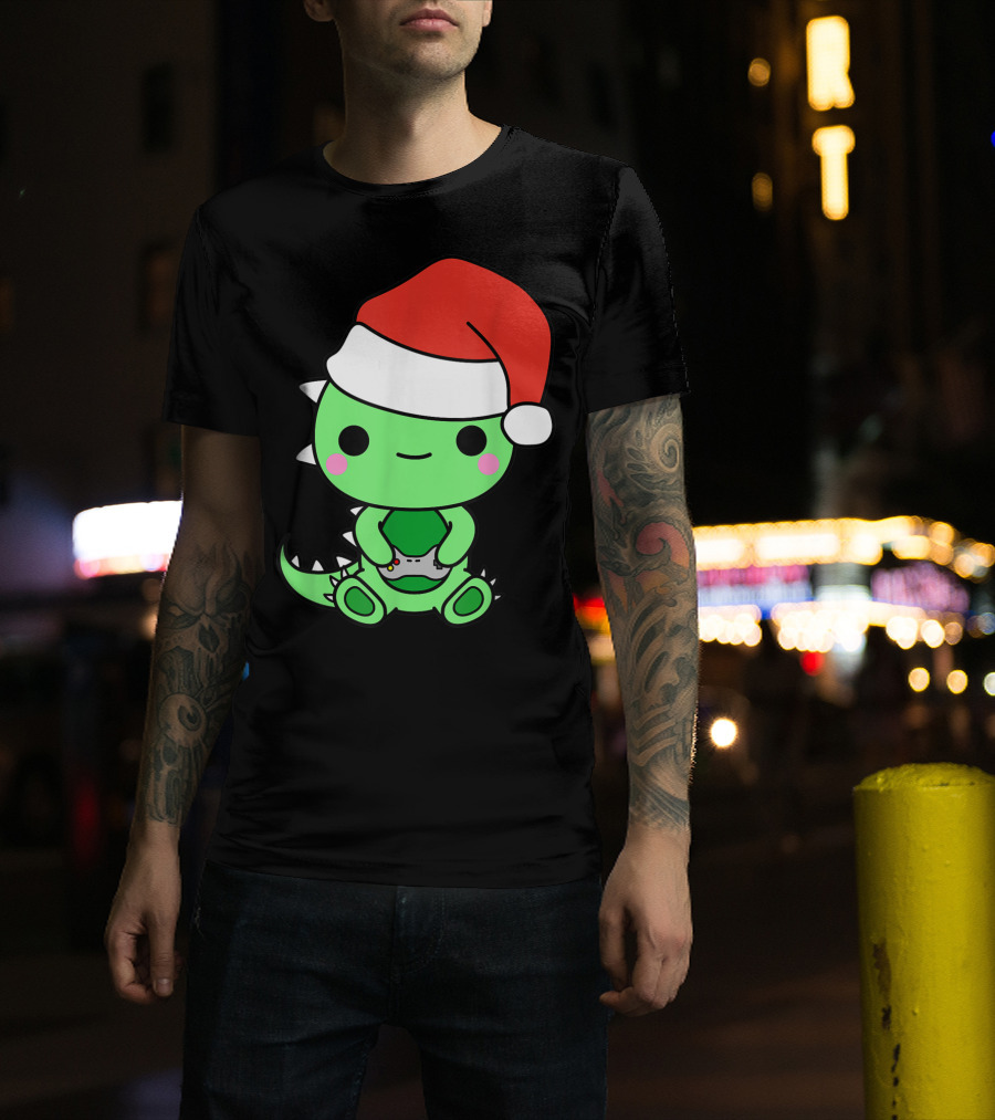 Christmas Gaming Dinosaur Santa Gamer Nerd T-Shirt