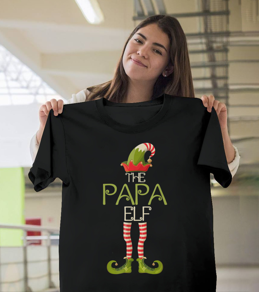 The Papa Elf Christmas Hat And Shoes With Red And White Striped Legs T-Shirt