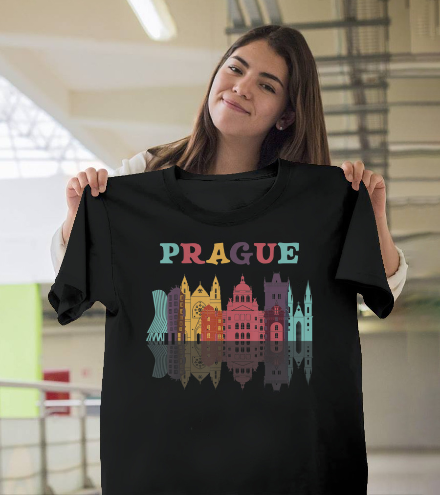 Prague Czech Republic Family Vacation European Skyline Reflection T-Shirt