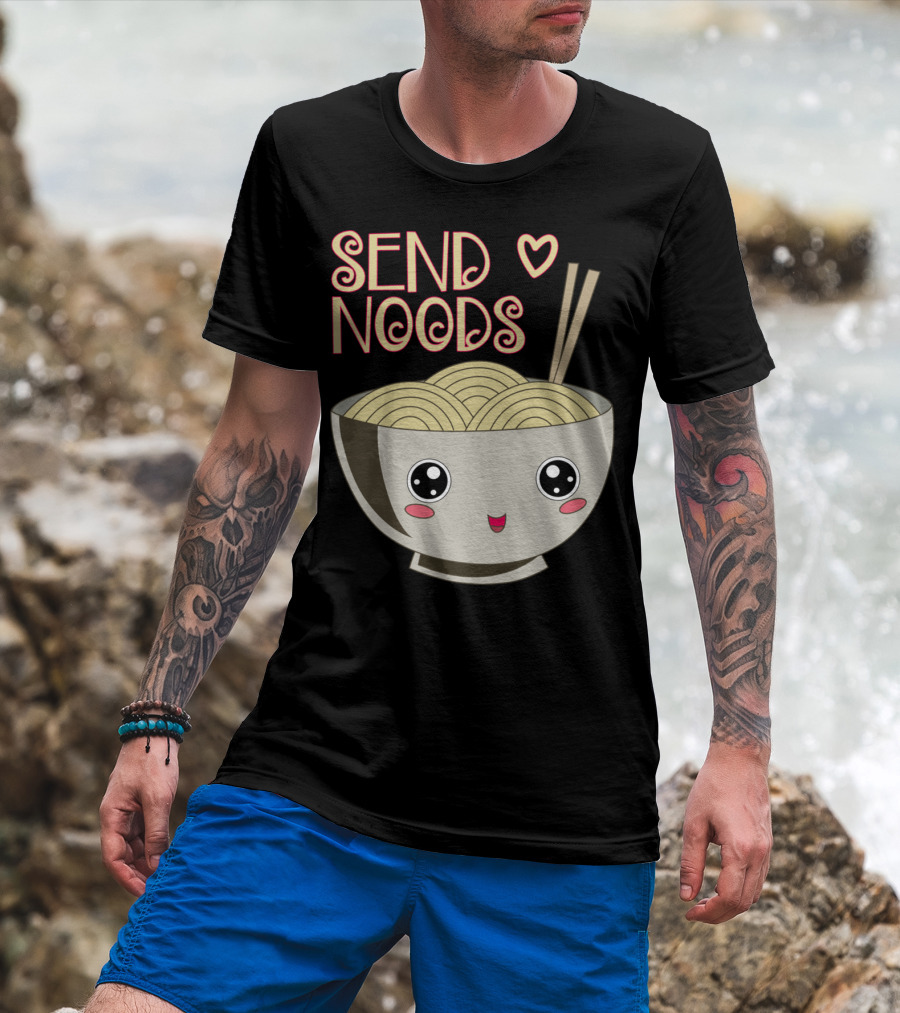 Send Noods Kawaii Ramen Bowl With Chopsticks And Heart T-Shirt