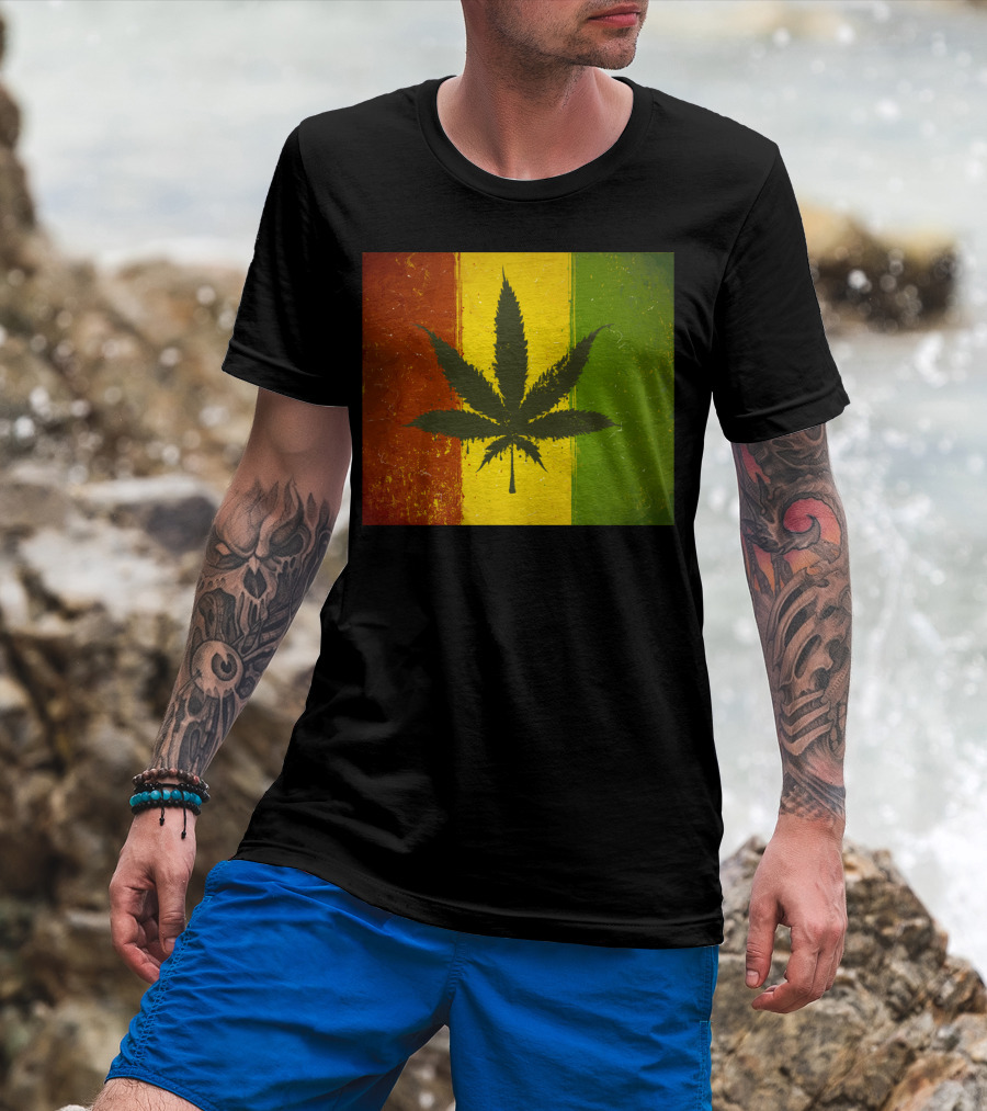 Rasta Jamaican Marijuana Leaf Legalized Pot Flag T-Shirt